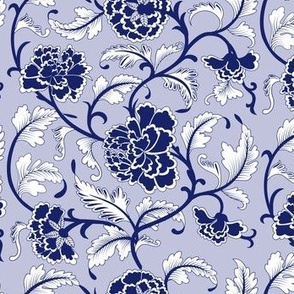 Asian Peonies in Cobalt Blue Monochrome - Coordinate