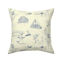 Toile d'Apricity Pale Yellow and Blue Nova Winter Cabin Scene - Large