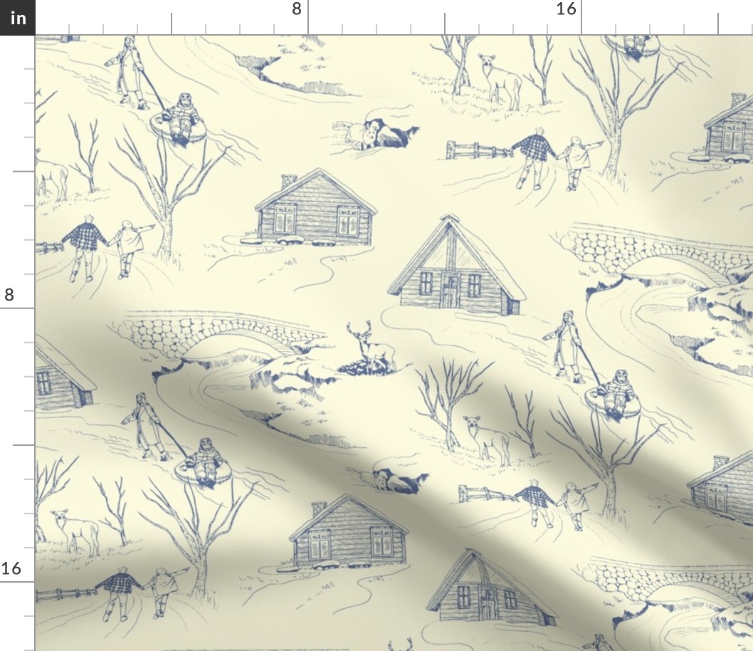 Toile d'Apricity Pale Yellow and Blue Nova Winter Cabin Scene - Large