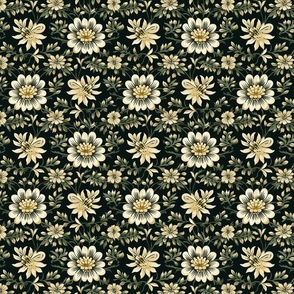 Green and Eggshell White Floral Tile Pattern