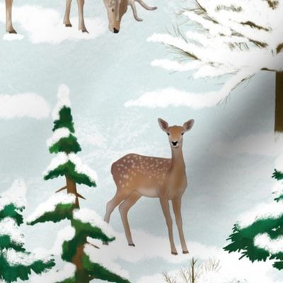 Deers in Winter Snow