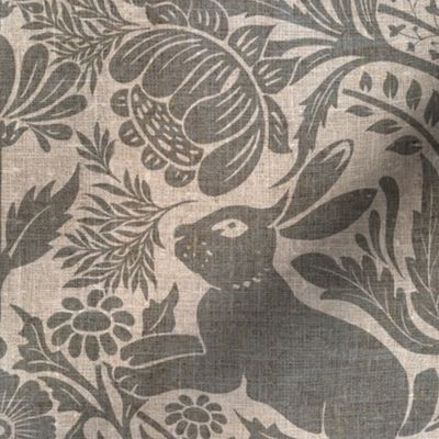 Modern damask/Year of the Rabbit /Grey/inverted colors/textured