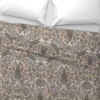 Modern damask/Year of the Rabbit /Grey/inverted colors/textured