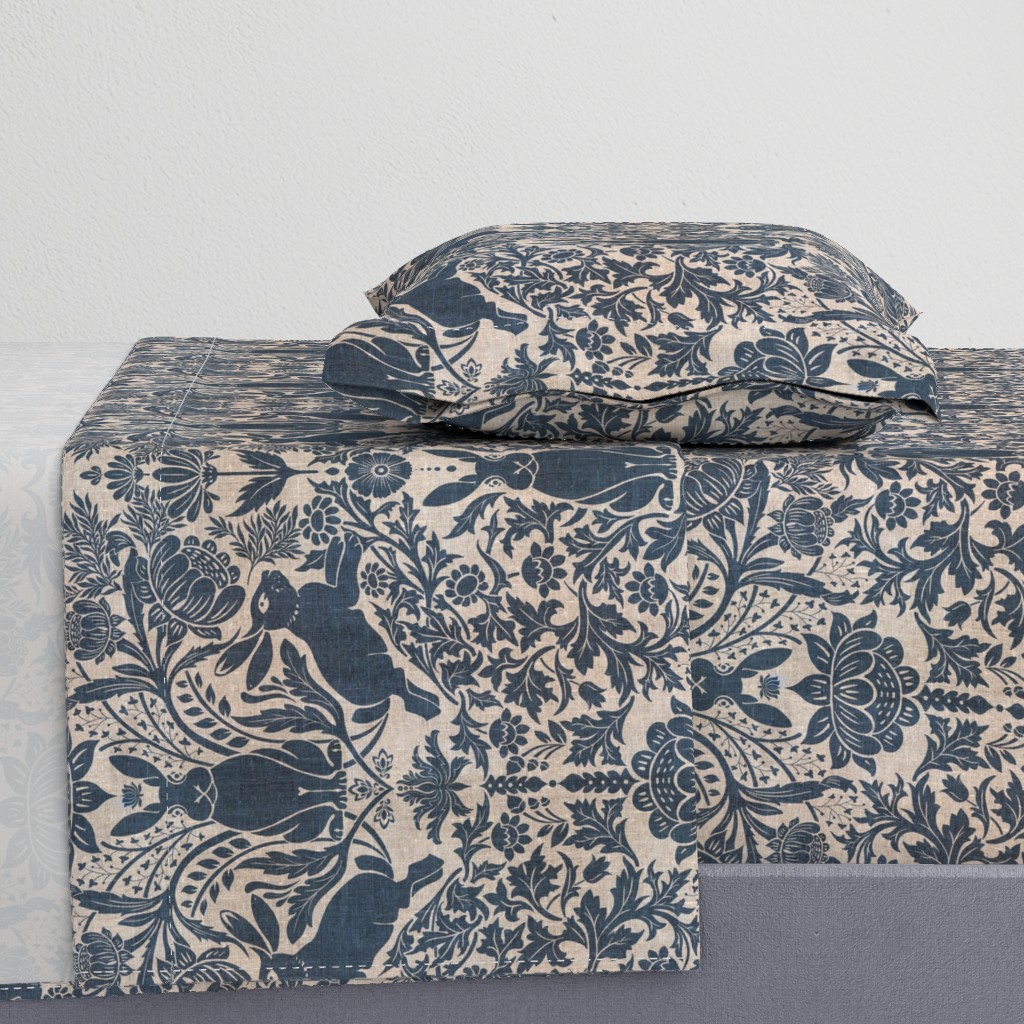 Modern damask/Year of the Rabbits/textured/Dark blue/rustic blue/inverted colors