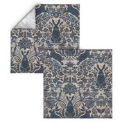 Modern damask/Year of the Rabbits/textured/Dark blue/rustic blue/inverted colors