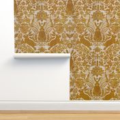 Modern damask/Year of the Rabbits /golden yellow/inverted colors/textured