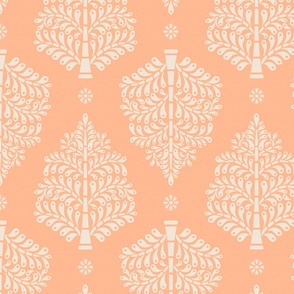 ornate trees-block print-peach fuzz-large scale