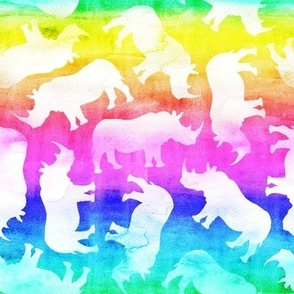 Rainbow Stripe Watercolor Ditsy Rhinos