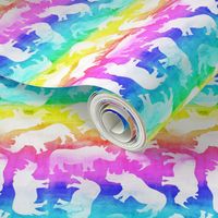 Little Rainbow Stripe Watercolor Ditsy Rhinos
