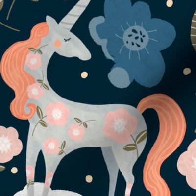 Dreaming of unicorns in a floral sky