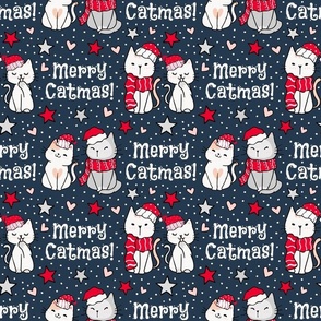 Bigger Scale Merry Catmas! Christmas Kittens on Navy