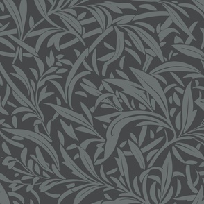 Abstract willow leaves in shades of sage green on a darker green - large scale