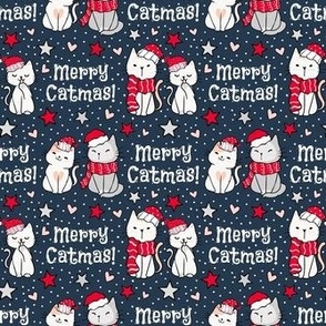Smaller Scale Merry Catmas! Christmas Kittens on Navy