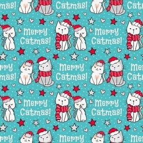 Smaller Scale Merry Catmas! Christmas Kittens on Blue