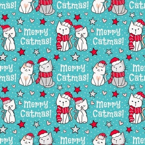 Bigger Scale Merry Catmas! Christmas Kittens on Blue