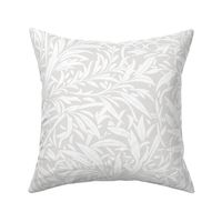 Abstract willow leaves in off white on a light silver grey - medium scale