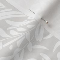 Abstract willow leaves in off white on a light silver grey - medium scale