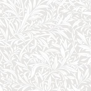 Abstract willow leaves in off white on a light silver grey - medium scale