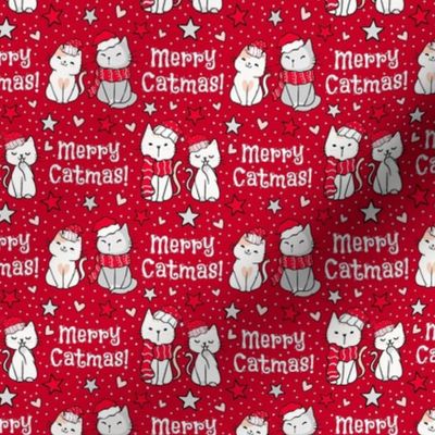 Smaller Scale Merry Catmas! Christmas Kittens on Red