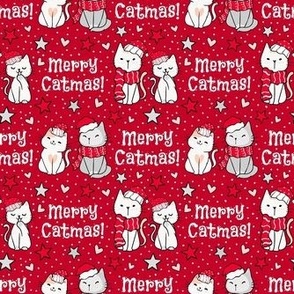 Smaller Scale Merry Catmas! Christmas Kittens on Red