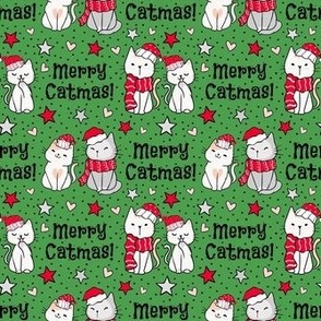Smaller Scale Merry Catmas! Christmas Cats on Green