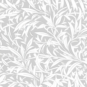 Abstract willow leaves in off white on a light silver grey - large scale