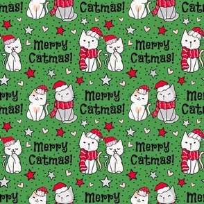 Bigger Scale Merry Catmas! Christmas Cats on Green