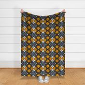 Winter Rose and Sun Large- Golden texture and Navy Grey- Hellebores and Geometric Sun L