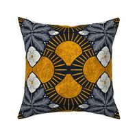 Winter Rose and Sun Large- Golden texture and Navy Grey- Hellebores and Geometric Sun L