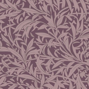 Abstract willow leaves in shades of mauve on burgundy / dark red - large scale