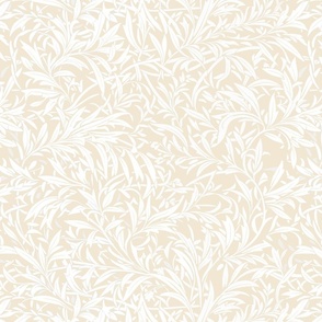Abstract willow leaves  light yellow / off white  on a light sunny yellow - medium scale