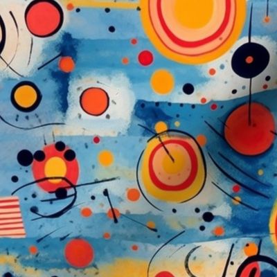 kandinsky inspired gold orange and blue geometric abstract