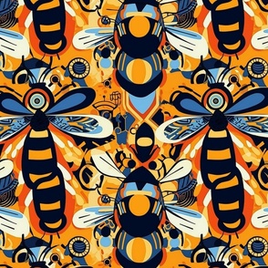 grunge bees in orange gold and blue black 