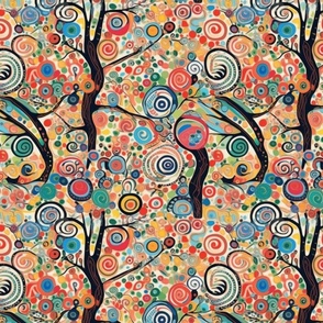 tree of life with rainbow spirals inspired by kandinsky