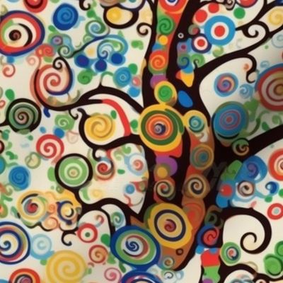 rainbow spiral tree of life inspired by kandinsky