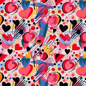 kandinsky inspired pink red and blue heart valentine