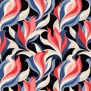 art nouveau bohemian floral in red blue gray white and black