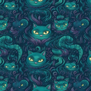 surreal purple and teal cheshire cat inspired by louis wain