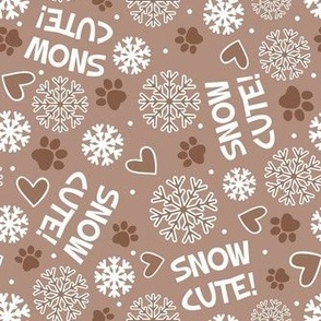 Medium Scale Snow Cute! Winter Snowflakes and Paw Prints in Tan