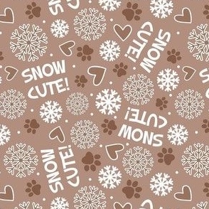 Small-Medium Scale Snow Cute! Winter Snowflakes and Paw Prints in Tan