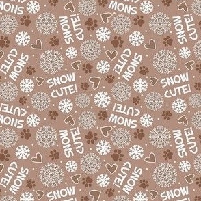 Small Scale Snow Cute! Winter Snowflakes and Paw Prints in Tan