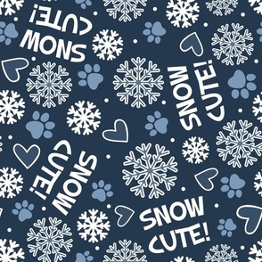Large Scale Snow Cute! Winter Snowflakes and Paw Prints in Navy
