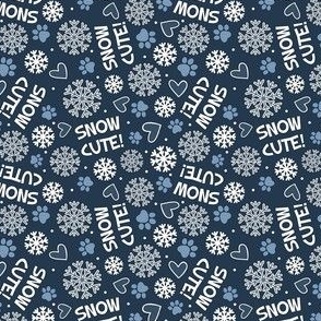 Small Scale Snow Cute! Winter Snowflakes and Paw Prints in Navy