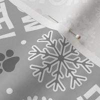 Large Scale Snow Cute! Winter Snowflakes and Paw Prints in Grey