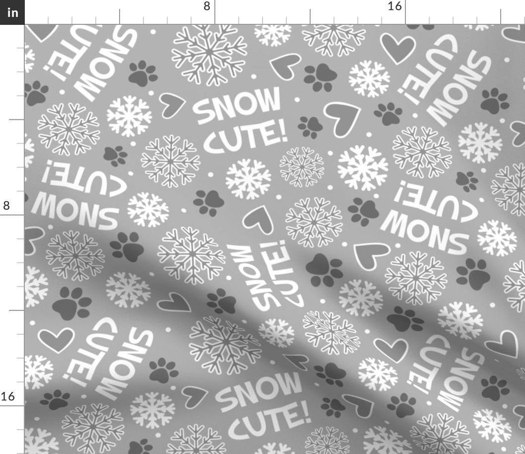 Large Scale Snow Cute! Winter Snowflakes and Paw Prints in Grey