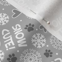 Medium Scale Snow Cute! Winter Snowflakes and Paw Prints in Grey