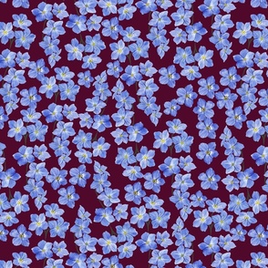 Delicate Painterly Forget Me Nots Burgundy Background Medium Scale