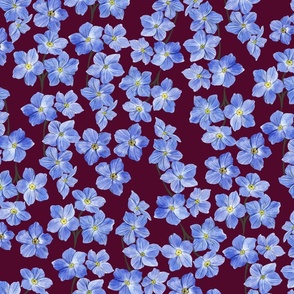 Delicate Painterly Forget Me Nots Burgundy Background Large