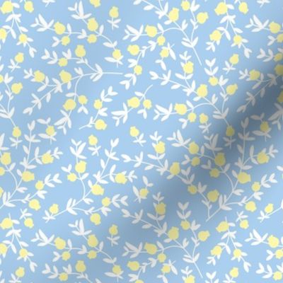 Pomegranate garden - fruit berries branches and petals figs spring summer design lemon yellow on baby blue