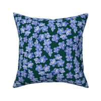 Delicate  Painterly Forget Me Nots Deep Green Background Medium Scale